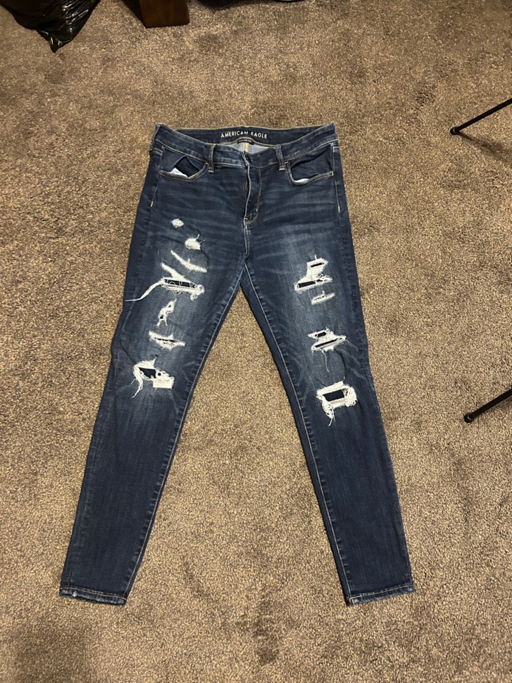 American Eagle Outfitters Distressed Dark Blue Skinny Jeans